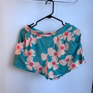 Ava Sky Green and Peach Patterned Shorts